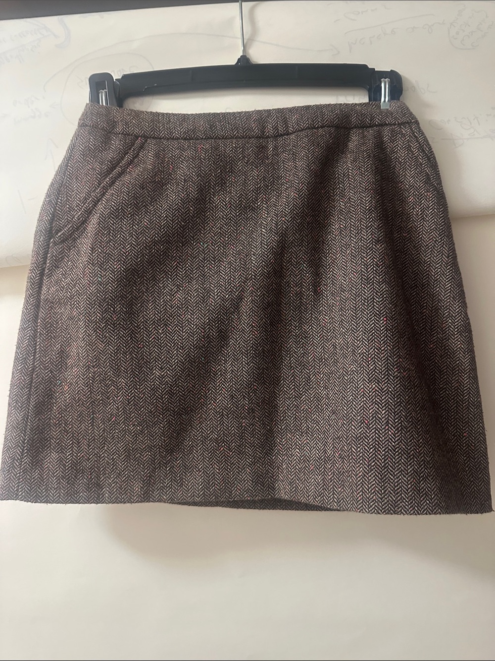 Brown Herringbone Wool Mini Skirt